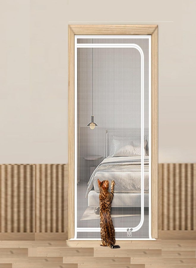 VINGVO Pet Cat Mesh Screen Door Gate with Zipper, 31.5” x 82.7“ Cat Gate for Doorway Window for Cats Dogs, Easy Install Interior Door Curtains for Doorways Home Living Room Kitchen Bedroom (White) - Image 1