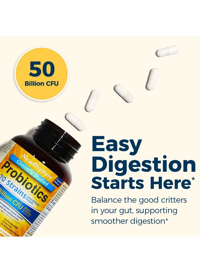 NewRhythm Probiotics 50 Billion CFU 20 Strains, 60 Veggie Capsules, Targeted Release Technology, Stomach Acid Resistant, No Need for Refrigeration, Non-GMO, Gluten Free - Image 2