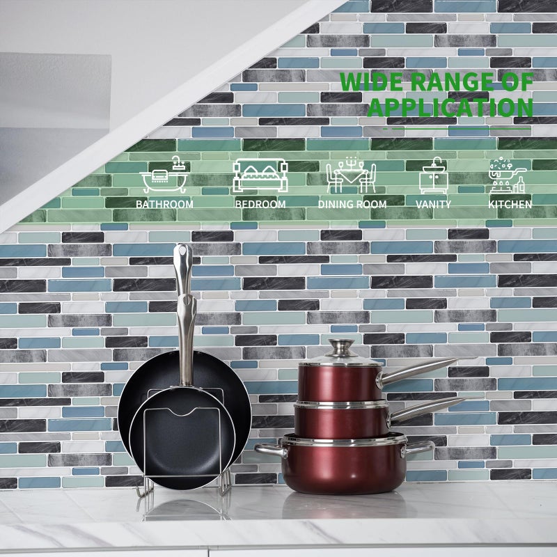 LONGKING Self-Adhesive Kitchen Backsplash, Marble Look Decorative Tiles (10 Tiles) - Image 3