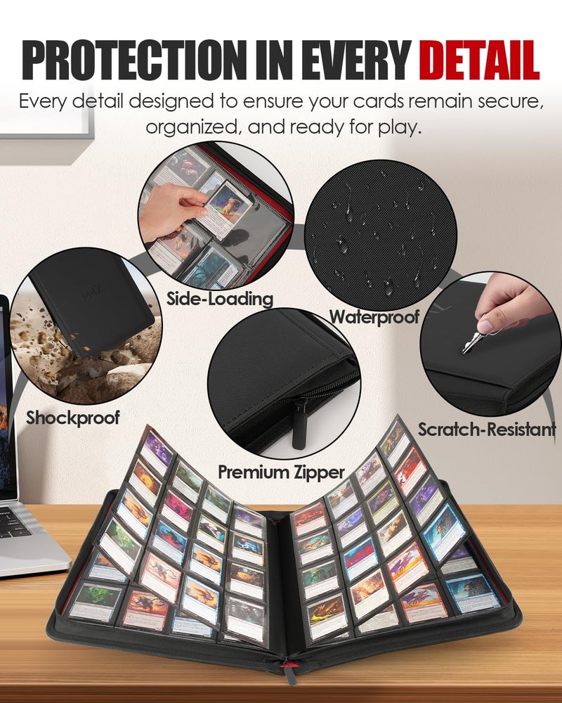 HHZ 16-Pocket Card Binder - Card Binder Holds 832 Cards with Durable PU Leather & Side Loading for Baseball, Sport, MTG, TCG, PKM, Game Cards, Regular Cards Binder Double Sided Pocket Collector Album - Image 3