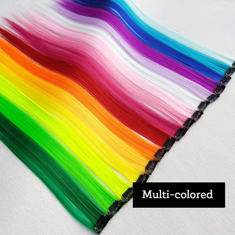 KGBFASS 32Packs Colored Hair Extensions 20Inch Straight Color Clip in on Hair Extension Rainbow Party Highlights Synthetic Hairpiece for Girls (16 colors) - Image 2