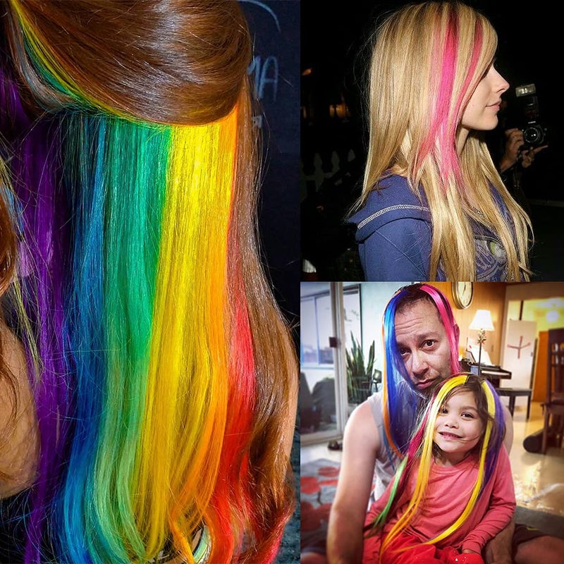 KGBFASS 32Packs Colored Hair Extensions 20Inch Straight Color Clip in on Hair Extension Rainbow Party Highlights Synthetic Hairpiece for Girls (16 colors) - Image 5