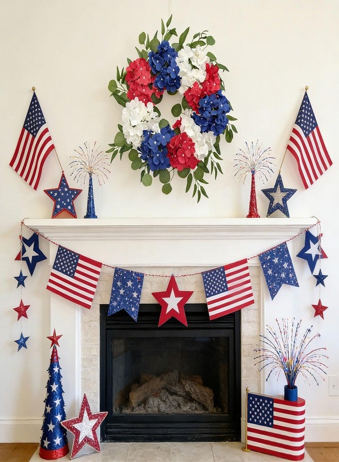 Tirdkid Patriotic Wreaths for Front Door 24 Inch 4th of July Wreath, Red White Blue Flower Wreaths, Perfect Memorial Day and Independence Day Decor - Image 4