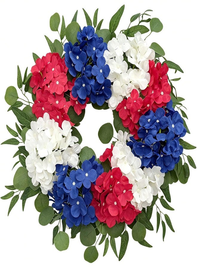 Tirdkid Patriotic Wreaths for Front Door 24 Inch 4th of July Wreath, Red White Blue Flower Wreaths, Perfect Memorial Day and Independence Day Decor - Image 1