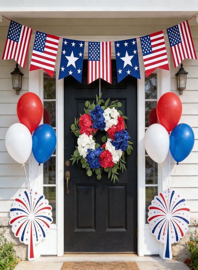 Tirdkid Patriotic Wreaths for Front Door 24 Inch 4th of July Wreath, Red White Blue Flower Wreaths, Perfect Memorial Day and Independence Day Decor - Image 3