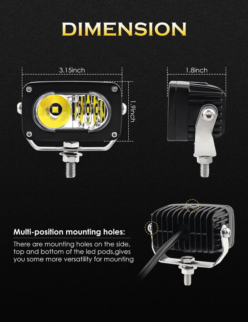 GLOBLED 3 Inch LED Driving Lights 2Pcs 50W LED Pod Lights Off Road Lights Combo Beam 6000 LM Super bright Waterproof Work Lights Compatible with Trucks Pickup Motorcycle SUV ATV UTV 4x4 - Image 3