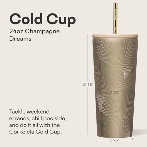 Corkcicle Cold Cup Insulated Tumbler with Straw Keeps Drinks Cold for 12 Hours TripleInsulated Stainless Steel LeakResistant Lid Summer Drinkware Gift 24 oz Champagne Dreams - Image 3