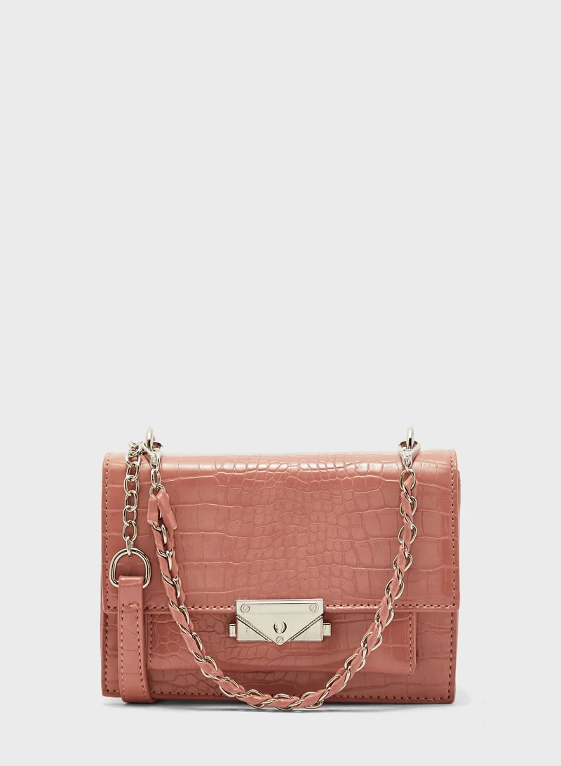 ELLA Croc Handbag with Woven Chain Handle