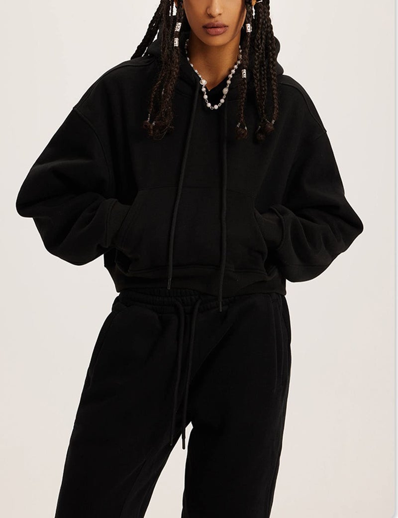 Eisctnd Women Fleece 2 Piece Tracksuits Fall Winter Sweatshirt Jogger Pants Matching Lounge Sets Thick Sweatsuits Pockets(Black-S) - Image 2