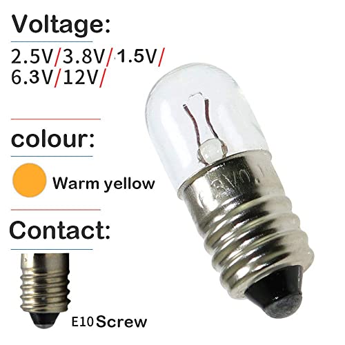 MEETOOT Set of 10pcs Screw Mini Bulb 6.3V and 5pcs E10 Mini Bulb Holder Black Plastic Pure Brass Lamp Bases Student Experiment Lighting DIY Accessories Screw Type Bulb Socket - Image 2