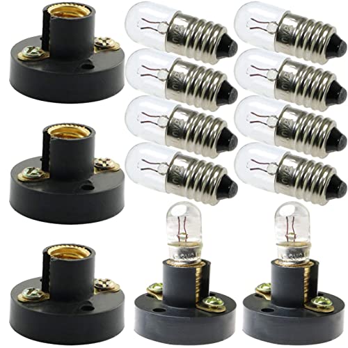 MEETOOT Set of 10pcs Screw Mini Bulb 6.3V and 5pcs E10 Mini Bulb Holder Black Plastic Pure Brass Lamp Bases Student Experiment Lighting DIY Accessories Screw Type Bulb Socket - Image 1