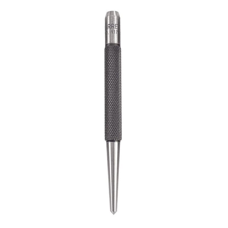 Starrett Steel Center Punch with Round Shank and Knurled Finger Grip  Hardened and Tempered 4 100mm Length 18 3mm Diameter Tapered Point  117C - Image 1