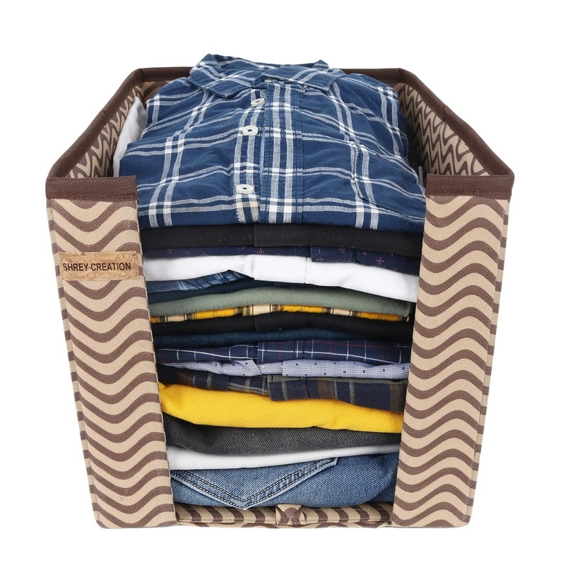 SHREY CREATION Shrey Creation Non Woven Shirt Stacker Shirt Organizer Wardrobe Organizer Beige Print Pack of 2 - Image 3