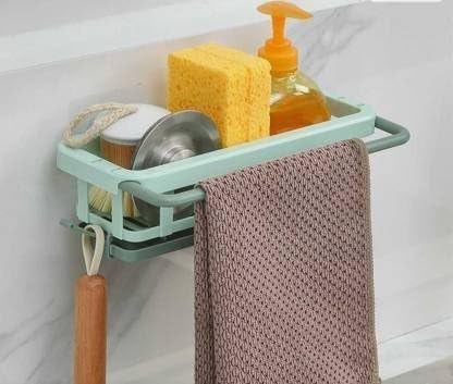 Riviox Two Tone Hanging Drain Rack Retractable Storage Rack Sponge Drain Tray Kitchen Bathroom Sink Tray with Drying Basket Kitchen Storage Organizer Pack of 1Multicolor - Image 1