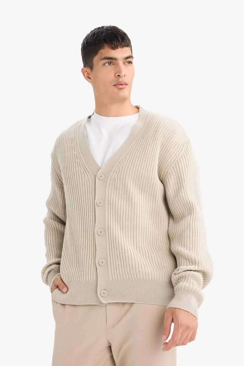 Defacto  Standard Fit V-Neck Knitwear Cardigan for Men | Best Price UAE