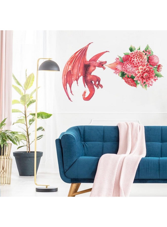 MEFOSS ملصقات جدارية على شكل تنين زهور طائرة مبدعة من MEFOSS لغرف الأطفال 37" × 22" قابلة للإزالة واللصق فن الجدران التنين الكبير ملصقات جدارية لغرفة المعيشة المكتب ديكور حضانة - Image 4