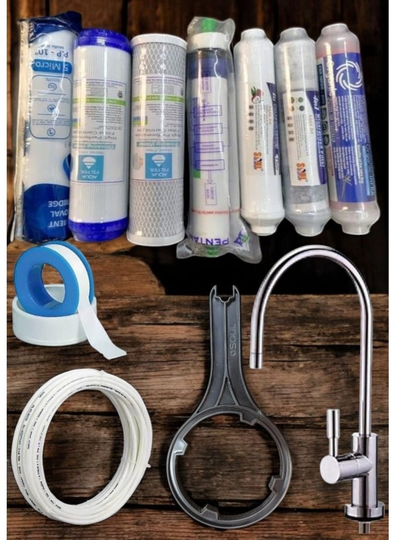 سول  ووتر 7 شمعات تيوانى لفلتر 7 مراحل + حنفية هاند ميكسر قلب نحاس + مفتاح فلتر سول ووتر +5 متر خرطوم + بقرة تفلون