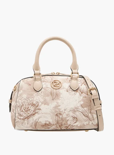 Paprika Women's Floral Print Tote Bag with Double Handle and Zip Closure