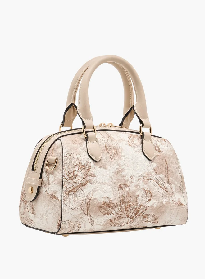 Paprika Women's Floral Print Tote Bag with Double Handle and Zip Closure