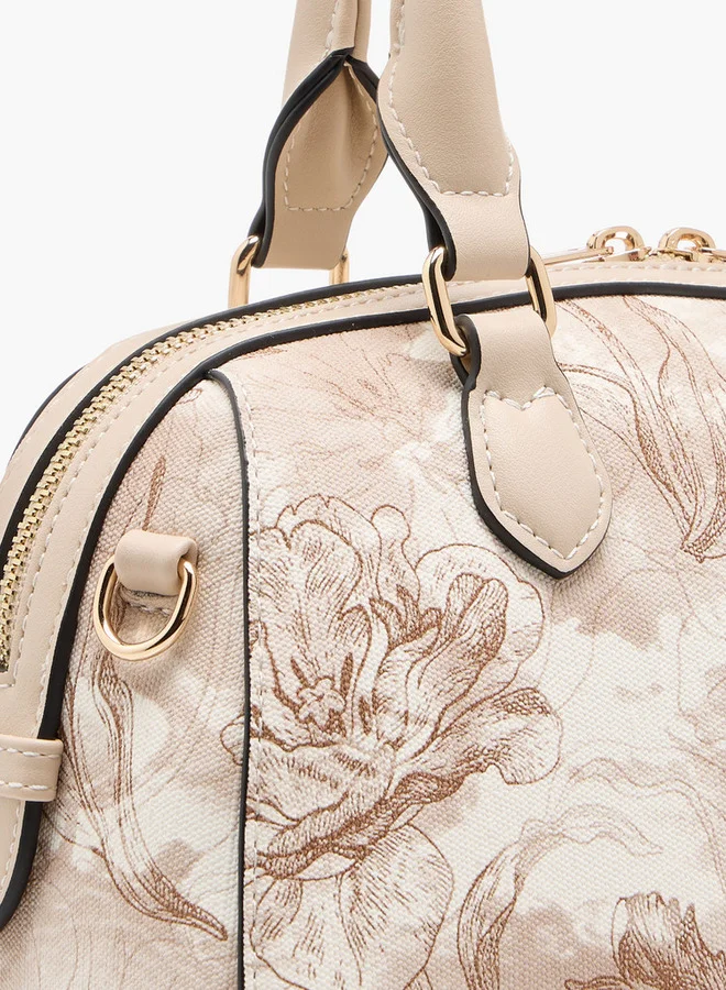 Paprika Women's Floral Print Tote Bag with Double Handle and Zip Closure