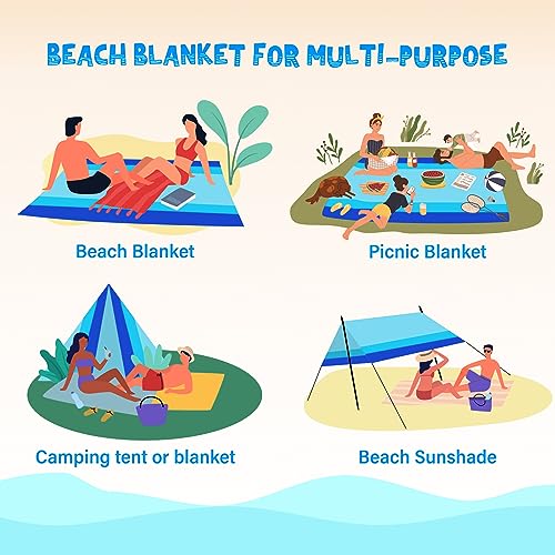 Aroveea Beach Blanket Waterproof Sandproof 1-7 Adult Oversized 78 '' × 81 '' Lightweight Durable Compact Sand Free Beach Mat for Travel Camping Hiking Picnic Blanket - Image 4