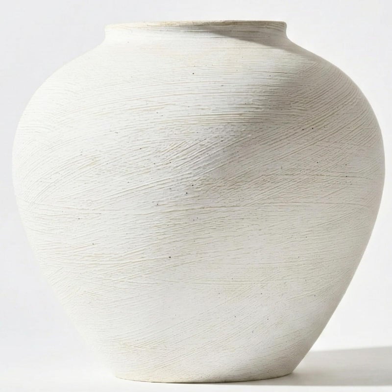 RyddeligHome Large White Vase for Centerpieces - 11" Wide Textured Stone Look Metal Flower Vase for Table Decor - Rustic Farmhouse Vases for Living Room Dining Room Home Decor - Image 1