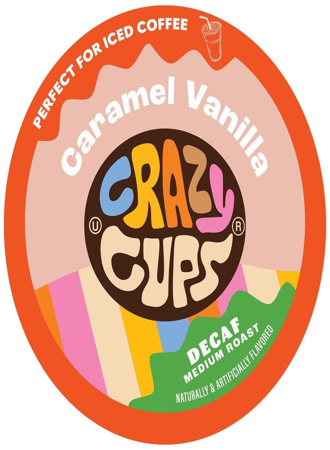 Crazy Cups Decaf Flavored Coffee Pods, Decaffeinated Caramel Vanilla Flavored Coffee, Single Serve Hot or Iced Medium Roast Coffee for Keurig K Cups Machines, 22 Count - Image 1