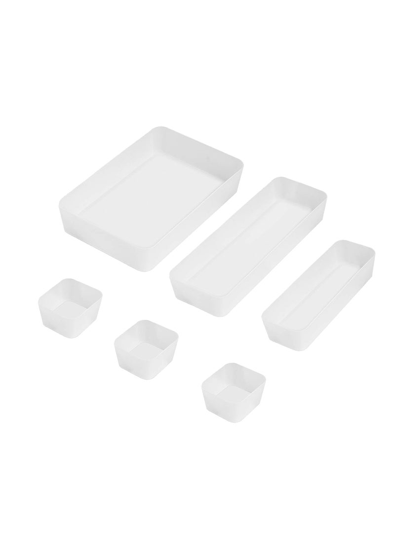 Swift - Drawer Organizer Set 6-Pieces Stackable, Multi-size Trays, Small Makeup Vanity Storage Bins and Office Desk Drawer Dividers - White - Image 1