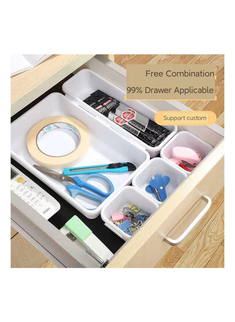 Swift - Drawer Organizer Set 6-Pieces Stackable, Multi-size Trays, Small Makeup Vanity Storage Bins and Office Desk Drawer Dividers - White - Image 1