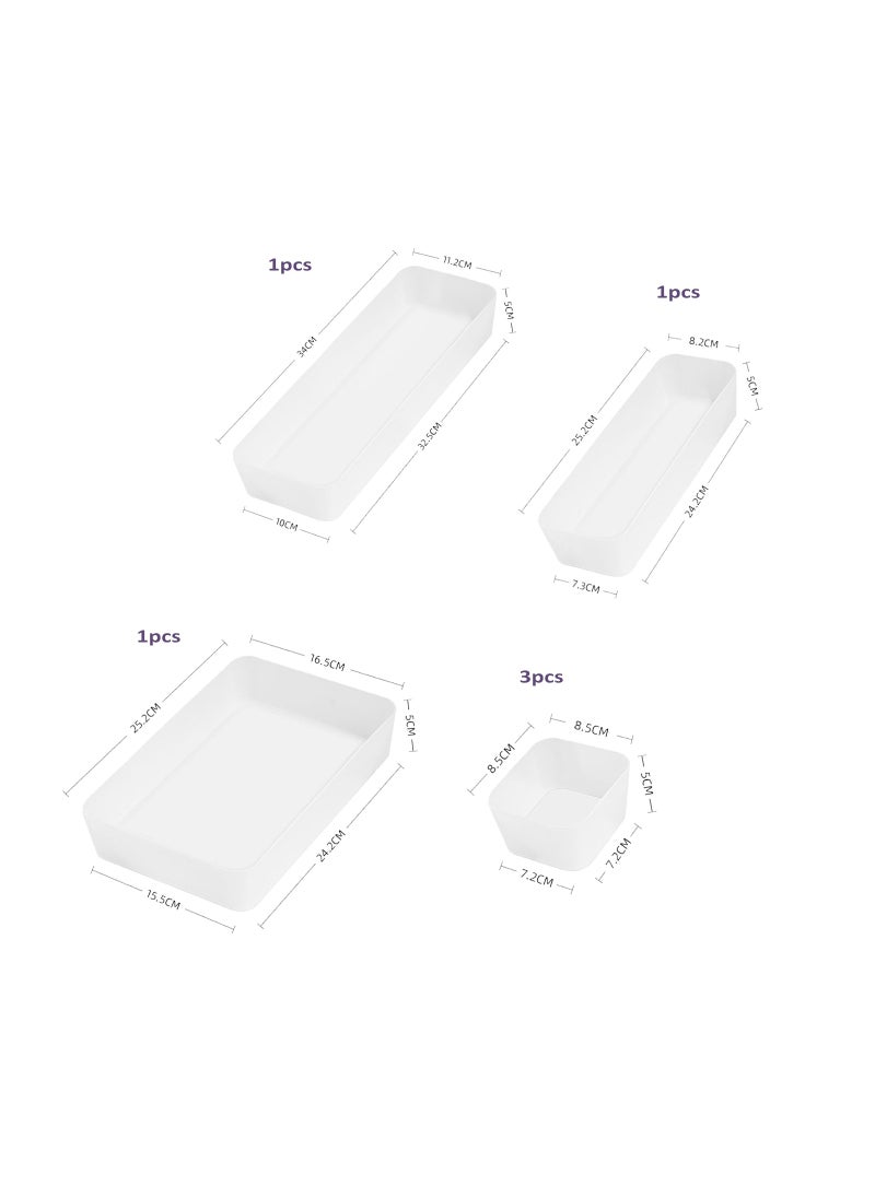 Swift - Drawer Organizer Set 6-Pieces Stackable, Multi-size Trays, Small Makeup Vanity Storage Bins and Office Desk Drawer Dividers - White - Image 1