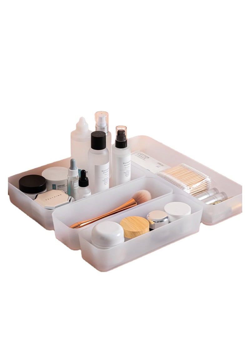 Swift - Drawer Organizer Set 6-Pieces Stackable, Multi-size Trays, Small Makeup Vanity Storage Bins and Office Desk Drawer Dividers - White - Image 1