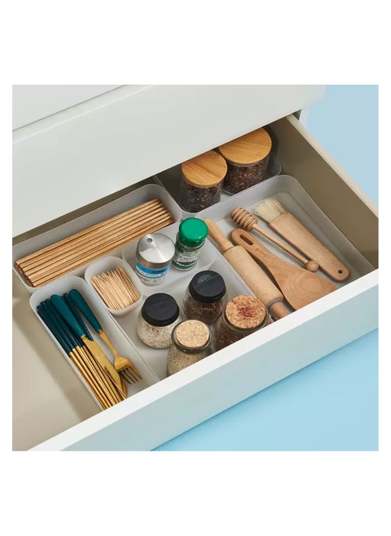 Swift - Drawer Organizer Set 6-Pieces Stackable, Multi-size Trays, Small Makeup Vanity Storage Bins and Office Desk Drawer Dividers - White - Image 1