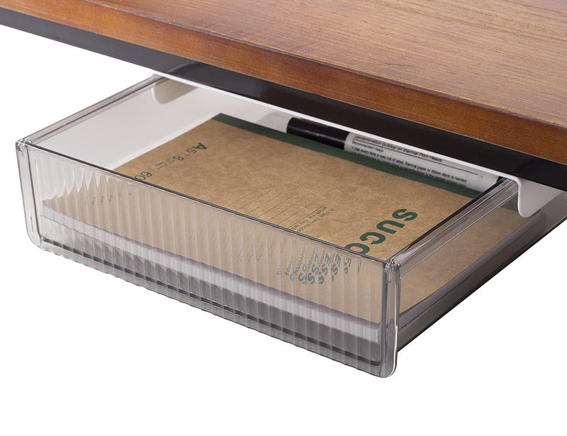 keenkee Under Desk Drawers for Organization, Pull Slide out Drawer Underneath Table With Lip, Attachable Under Shelf Pencil Drawer, Clear Light Black - Image 1