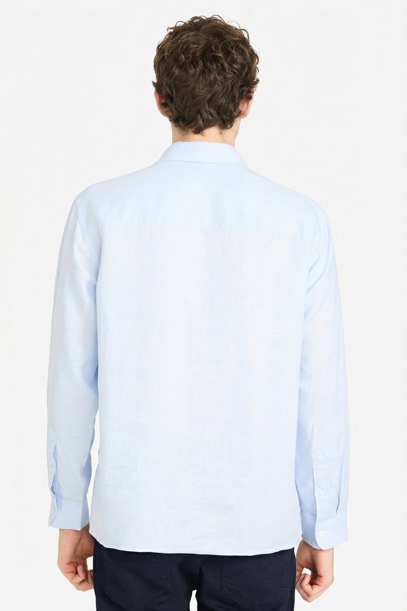 DeFacto Blue Man 100% Linen Shirt Casual - Image 5
