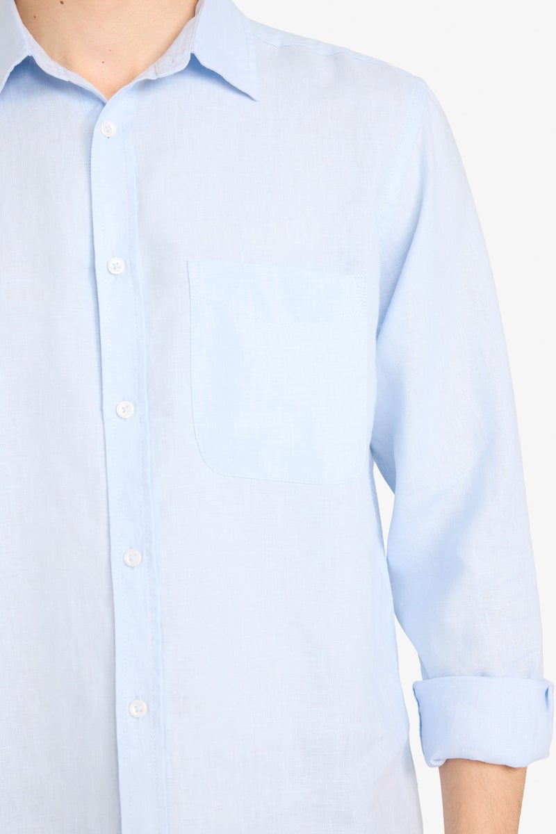 DeFacto Blue Man 100% Linen Shirt Casual - Image 4