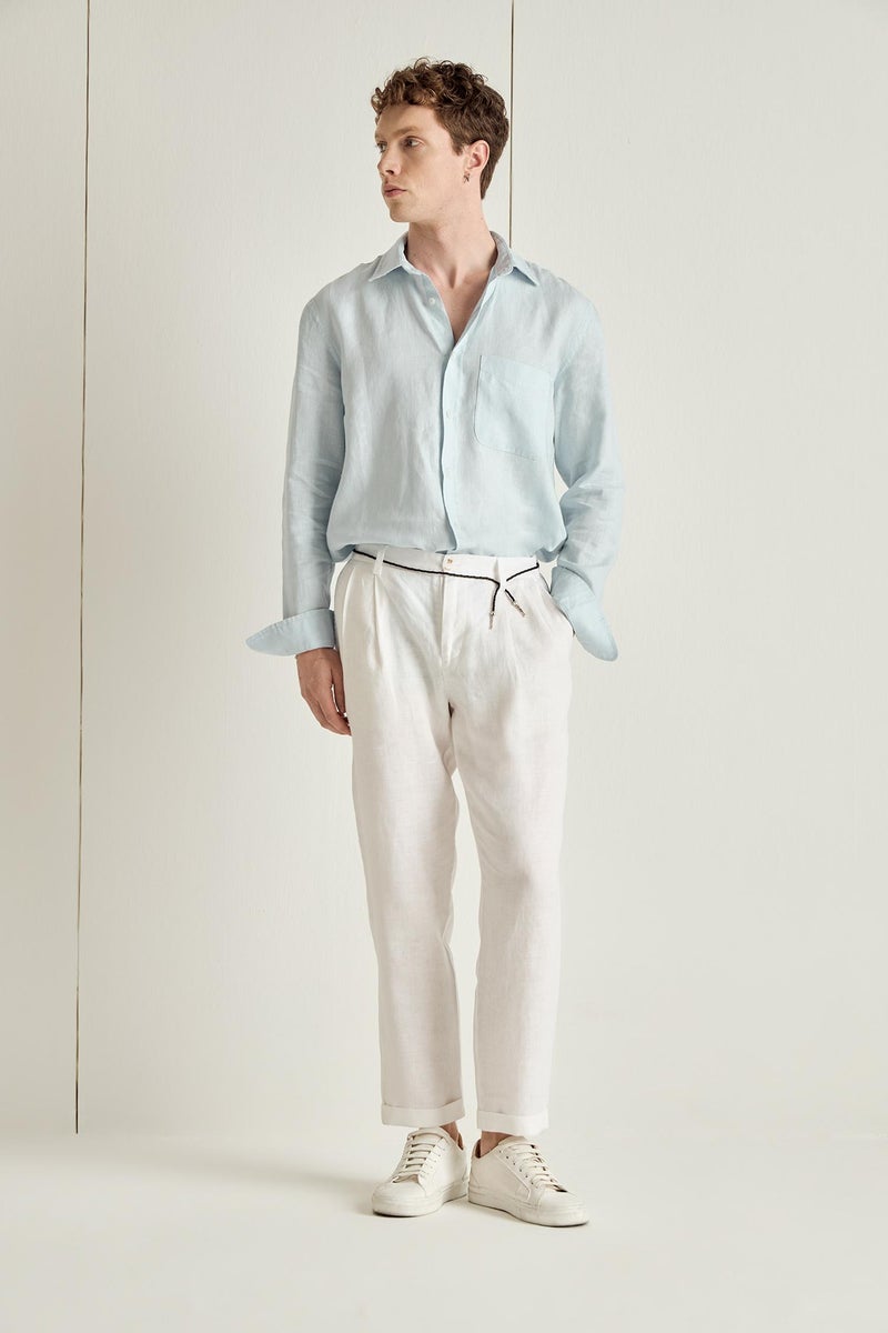 DeFacto Blue Man 100% Linen Shirt Casual - Image 2