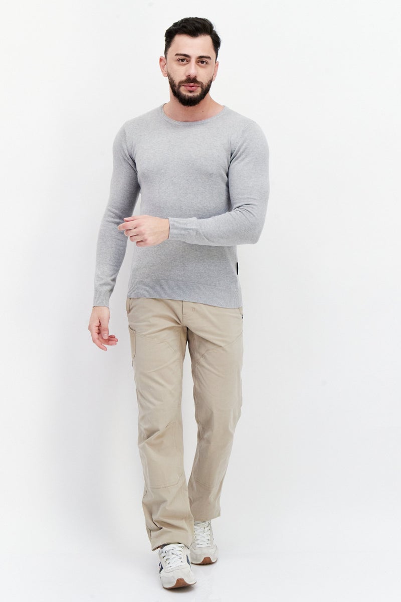 Men Round Neck Plain Long Sleeves Sweatshirt, Grey