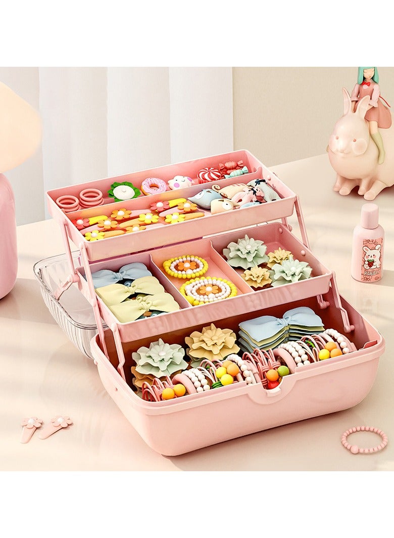 Kids&Teen Storage Desk Organizer Leather Band Card Jewelry Storage Box Makeup Organizer with Bow Twist Button - Image 1