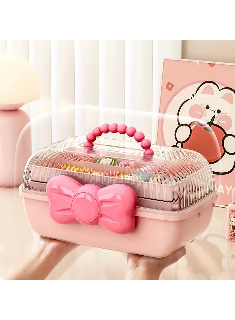 Kids&Teen Storage Desk Organizer Leather Band Card Jewelry Storage Box Makeup Organizer with Bow Twist Button - Image 4