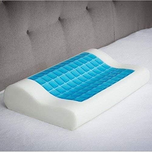 VAKTAVYA Cooling Gel Infused Memory Foam Cervical Orthopedic Neck Support Contour Pillow White and Blue Pack of 1 memory gel pillow - Image 4