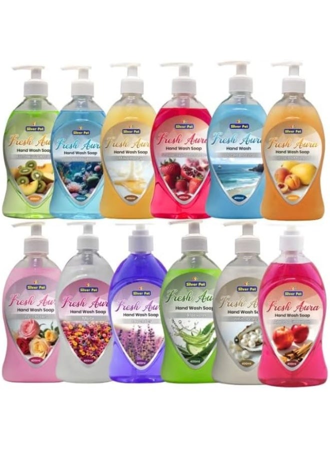 Silver Pot 12 pcs Assorted Hand Wash Liquid Soap - 400ml x 12  - Gentle on Hands - Removes Oil, Grease & Odor  - Removes Germs - Image 1
