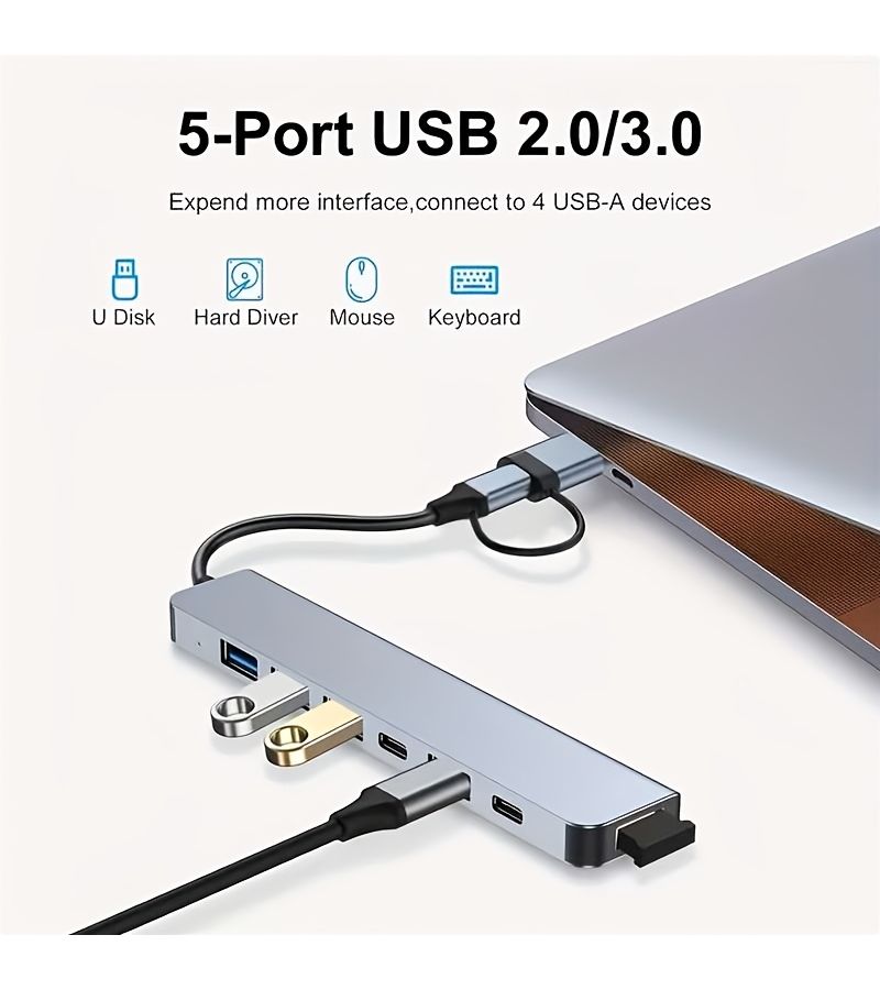 7 In 1 Usb C Hub High Speed Data Transfer 5V Power Mode For Tablet Printer Keyboard Mouse - Image 5