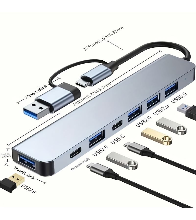 7 In 1 Usb C Hub High Speed Data Transfer 5V Power Mode For Tablet Printer Keyboard Mouse - Image 2