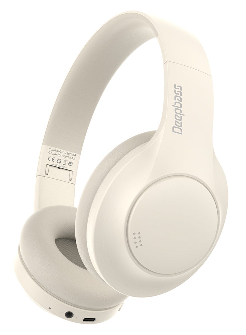 Deepbass سماعات رأس لاسلكية على الأذن R21 عالية الدقة مع 48 ساعة من التشغيل و160 ساعة من الانتظار - بيج - Image 1