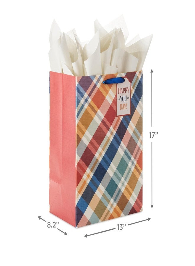 Hallmark 17" Extra Large Plaid Gift Bag with Tissue Paper and Gift Tag (Happy You Day) for Birthdays, Father's Day, Graduations - Image 3