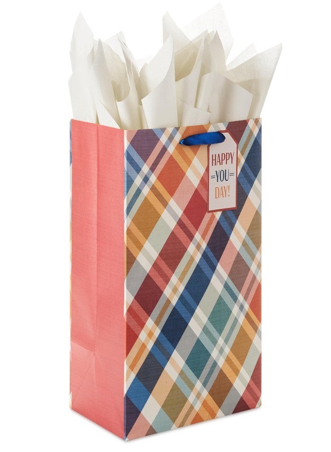Hallmark 17" Extra Large Plaid Gift Bag with Tissue Paper and Gift Tag (Happy You Day) for Birthdays, Father's Day, Graduations - Image 1