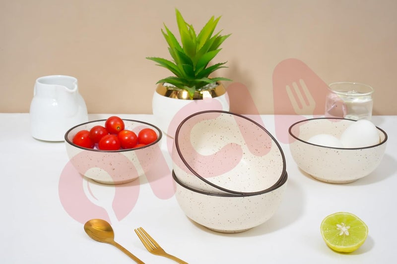 Oicia Hand Painted White Ceramic Bowls Chip Resistant Microwave Dishwasher and Freezer Safe Large Kitchen Bowl Plates 200 Ml 10 CM Dinnerware Bowls Set Housewarming Gifts White 4 Pc - Image 1