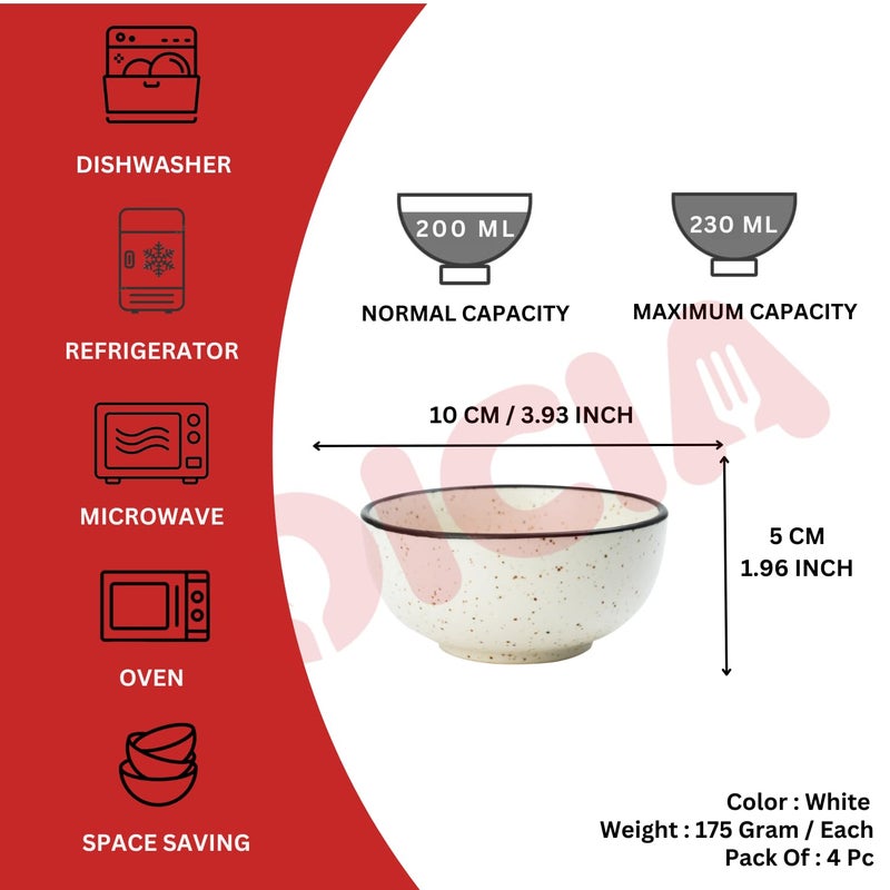 Oicia Hand Painted White Ceramic Bowls Chip Resistant Microwave Dishwasher and Freezer Safe Large Kitchen Bowl Plates 200 Ml 10 CM Dinnerware Bowls Set Housewarming Gifts White 4 Pc - Image 2