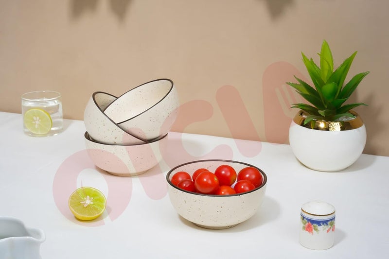 Oicia Hand Painted White Ceramic Bowls Chip Resistant Microwave Dishwasher and Freezer Safe Large Kitchen Bowl Plates 200 Ml 10 CM Dinnerware Bowls Set Housewarming Gifts White 4 Pc - Image 4