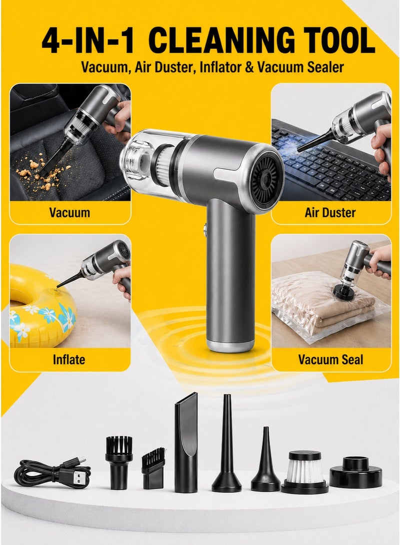 باندا مكنسة سيارة يدوية، شفط 15000 باسكال، مكنسة صغيرة لاسلكية مع منفاخ هواء 4 في 1، قابلة للشحن عبر Type-C بمحرك بدون فرش للسيارة والمنزل والمكتب - Image 3